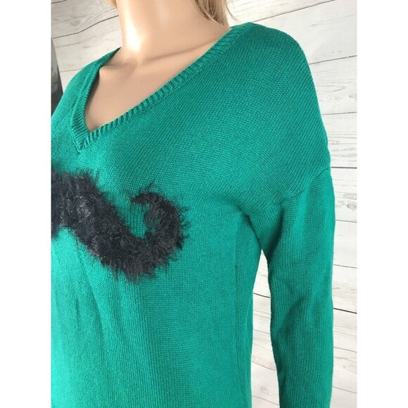 Copper Key Mustache Sweater Small Dark Teal Green 100% Cotton Funny Design - Picture 6 of 12